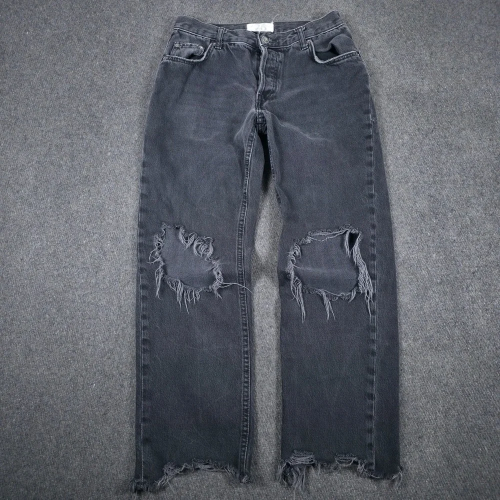 We The Free Jeans Womens 26 Black Straight Leg Distressed Boho Preppy Grunge